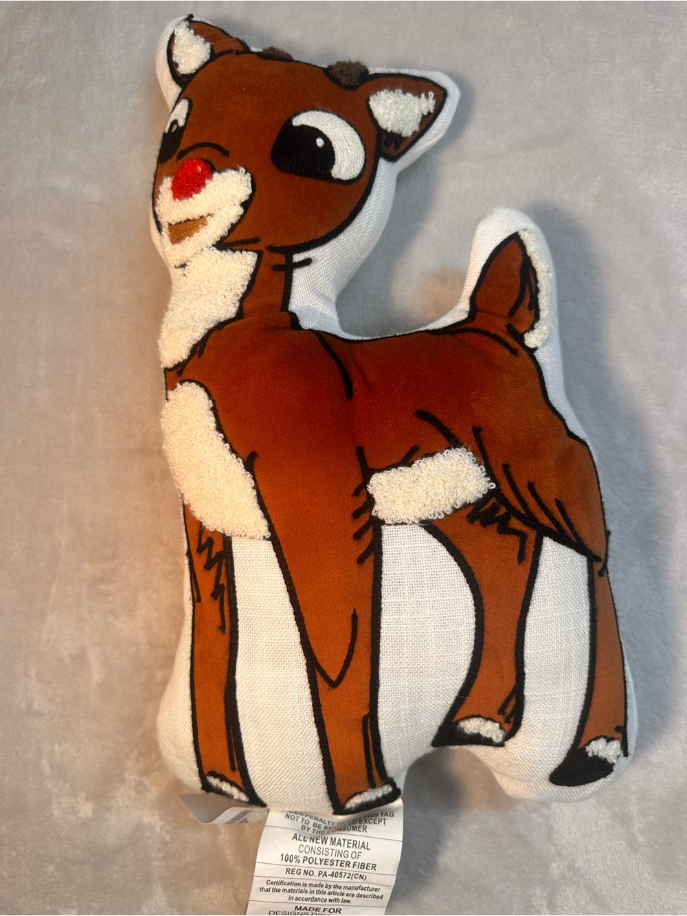 Rudolph Reindeer Throw Pillow 17” Christmas Velvet Appliqué Holiday Decor